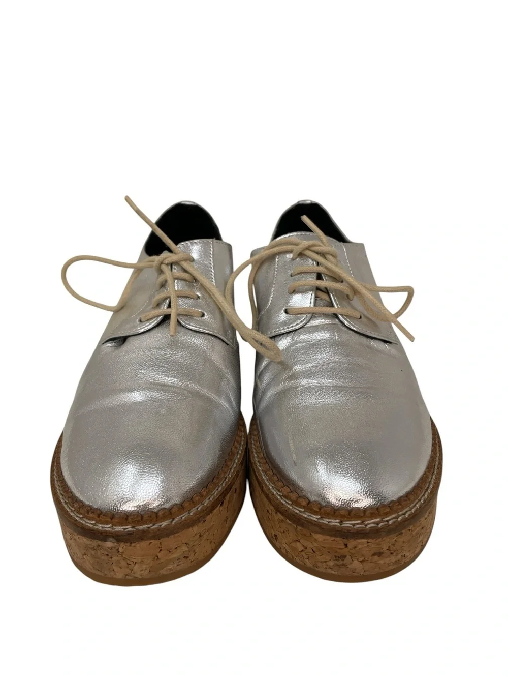 Michael Kors Silver Platform Oxford Shoes Lace Up Cork Sole Size 38 or 8